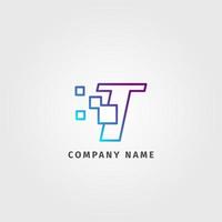 trendy logotype letter T pixel decoration for digital services company vector