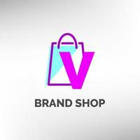 letter V paper bag logo template vector