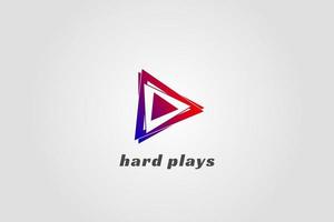 messed up play button with trendy color awesome music and film logo for publisher, producer, director, musician, influencer vector