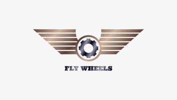 fuertes alas y ruedas emblema retro logo color vintage metálico vector