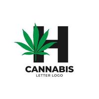 letra h con elemento de diseño de logotipo de vector de hoja de cannabis