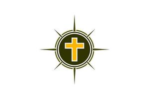 cruz abstracta con brújula circular significa guía para la comunidad de fe vector