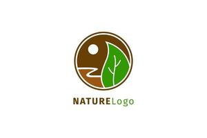 logotipo de la naturaleza del paisaje de hojas y círculos para productos de spa, terapia o hierbas vector