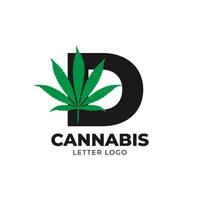 letra d con elemento de diseño de logotipo de vector de hoja de cannabis