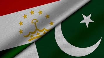 3D Rendering of two flags from Republic of Tajikistan and Republic of pakistan together with fabric texture, bilateral relations, peace and conflict between countries, great for background photo