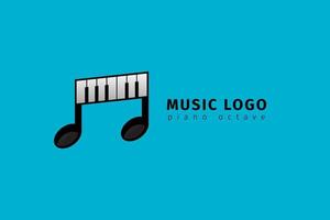 simple and modern notes and single octave piano logo for music course or app, home recording, producer, publisher vector