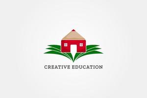 logotipo de educación creativa de la casa de lápices. pre o después de la escuela y jardín de infantes vector