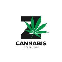 letra z con elemento de diseño de logotipo de vector de hoja de cannabis