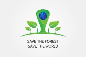 salva el bosque, salva el mundo. logotipo de la comunidad ambiental. ilustración del evento del día mundial vector