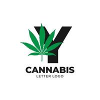 letra y con elemento de diseño de logotipo de vector de hoja de cannabis