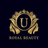 letter U with ladies face luxurious alphabet for bridal, wedding, beauty care logo, personal branding image, make up artist, or any other royal brand and company vector
