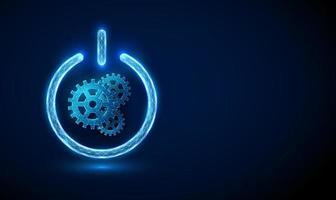 Abstract blue glowing cogwheels in power button vector