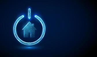 Abstract blue glowing house icon in power button