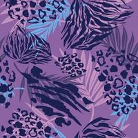 Abstract leaves Seamless Pattern with animal print, Tiger, Safari Leopard and Zebra Skins vector