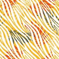 Abstract leaves Seamless Pattern with Zebra print, White Zebra Skin Pattern vector