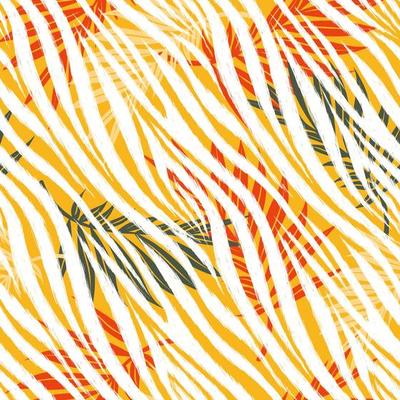 Abstract leaves Seamless Pattern with Zebra print, White Zebra Skin Pattern