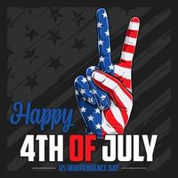 Hand peace sign with USA flag pattern for 4th of July American independence day and Veterans day vector