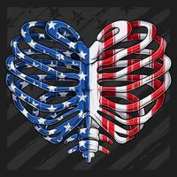 Heart shaped ribcage with USA flag pattern for 4th of July American independence day and Veterans day vector