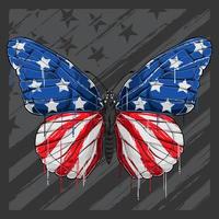 hermosa mariposa con patrón de bandera de estados unidos para el 4 de julio, día de la independencia americana y día de los veteranos vector