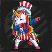 4 de julio unicornio divertido con sombrero y traje del tío sam haciendo dabbing dance, día de la independencia de estados unidos