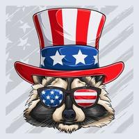4th of July funny Raccoon wearing Uncle Sam hat and USA Sunglasses for the American independence day vector