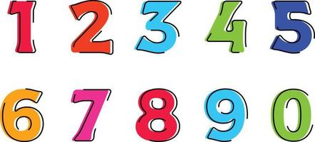 Colorful Numbers with Offset Outline Stroke vector