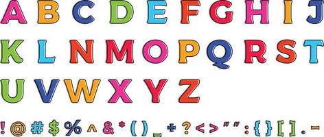 Colorful Alphabets. Upper Case Letters from A to Z, Symbols with Offset Stroke vector