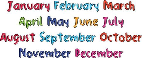 January to December Month Text with an Outline Offset Stroke vector