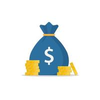 money bag icon with a dollar sign and stacks of gold coins. vector