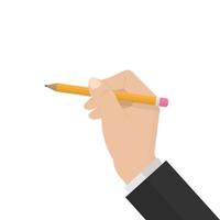 a simple pencil in a human hand.Hand holds a pencil. vector