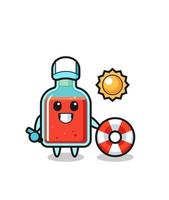 Cartoon mascot of square poison bottle as a beach guard vector