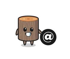 Cartoon Illustration of tree stump standing beside the At symbol vector