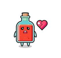 ilustración de dibujos animados de botella de veneno cuadrado es corazón roto vector