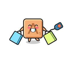 scrabble mascot cartoon holding a shopping bag vector