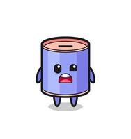 the shocked face of the cute cylinder piggy bank mascot vector