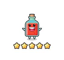 the illustration of customer best rating, square poison bottle cute character with 5 stars vector