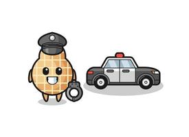 mascota de dibujos animados de maní como policía vector