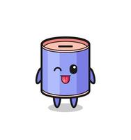 cute cylinder piggy bank character in sweet expression while sticking out her tongue vector