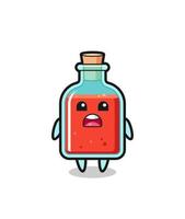 square poison bottle illustration with apologizing expression, saying I am sorry vector