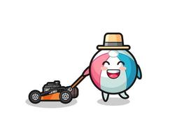 illustration of the beach ball character using lawn mower vector