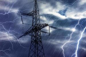 High voltage tower and lightning photo
