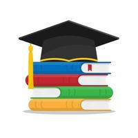a stack of books and a cap or hat of a graduate. vector