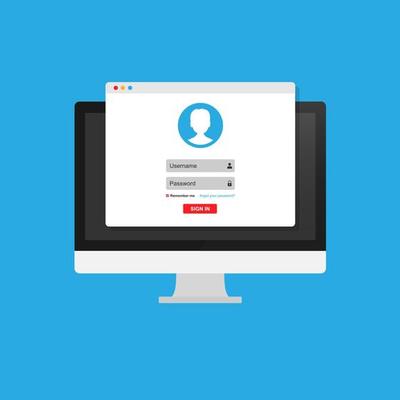 Online registration form. Login form, login page, opened in a web browser window on the monitor screen.
