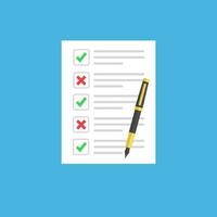 checklist or document with green checkmarks and red crosses. Application form, completed tasks, to-do list, survey concepts. vector