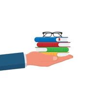 A stack of books in hand isolated on a white background. vector