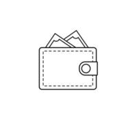 iconos de billetera vectorial. cartera llena de billetes de dólar. signo, contorno de objeto, pictograma lineal, símbolo de contorno, icono de línea delgada simple vector