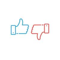 Thumbs up and down icons. Blue button, red button. Simple linear stroke, outline style. vector