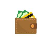 wallet full of green dollars with credit card inside vector