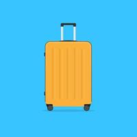 maleta de viaje de plástico naranja con ruedas y asa telescópica. icono de equipaje. vector
