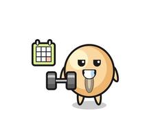 soy bean mascot cartoon doing fitness with dumbbell vector